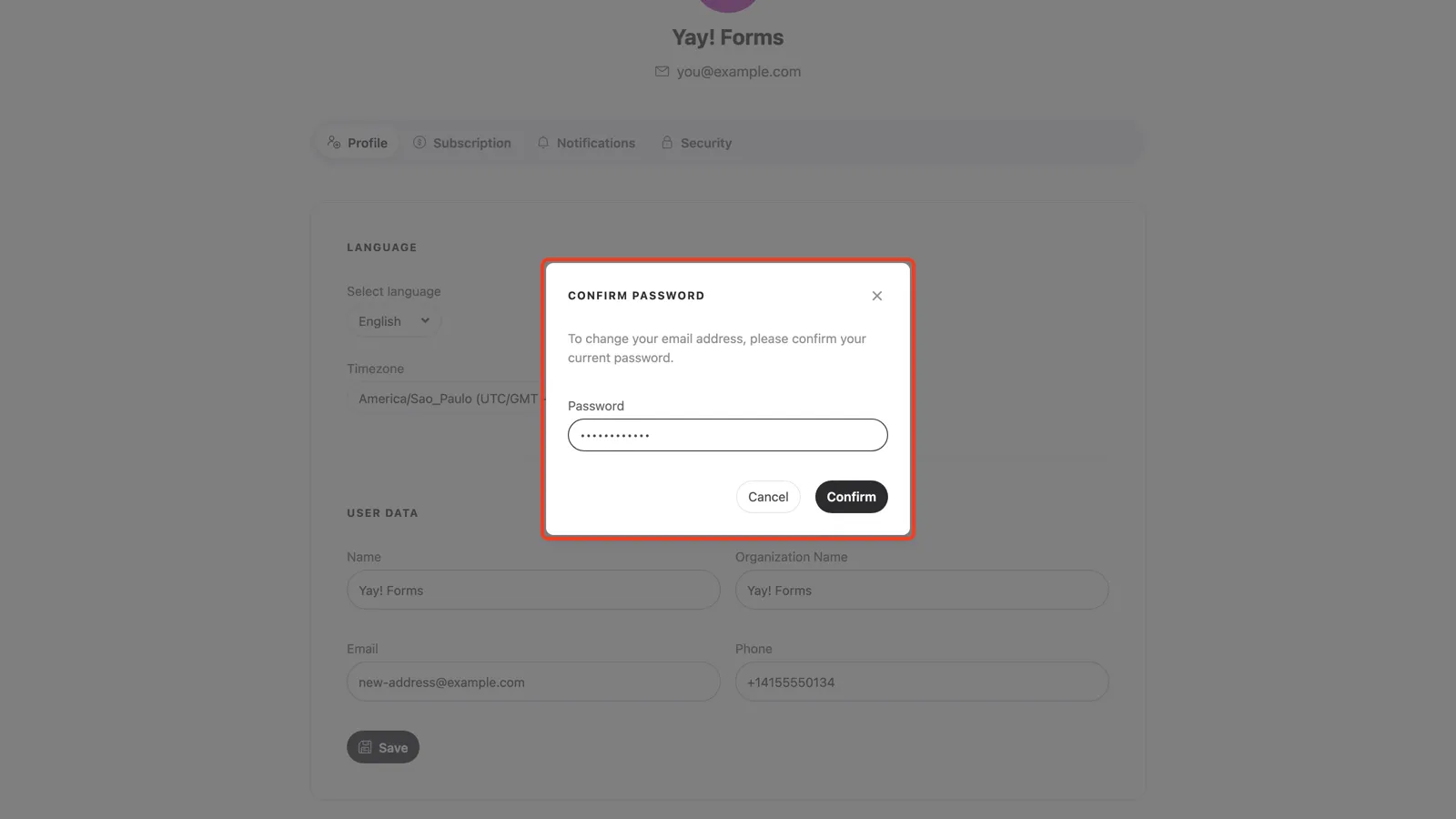 The Confirm password dialog