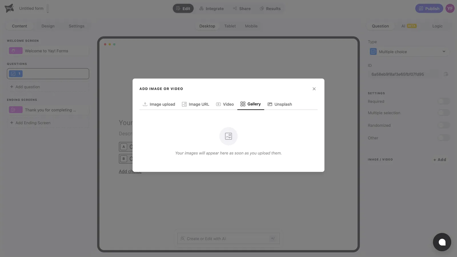 The Gallery tab in the media panel