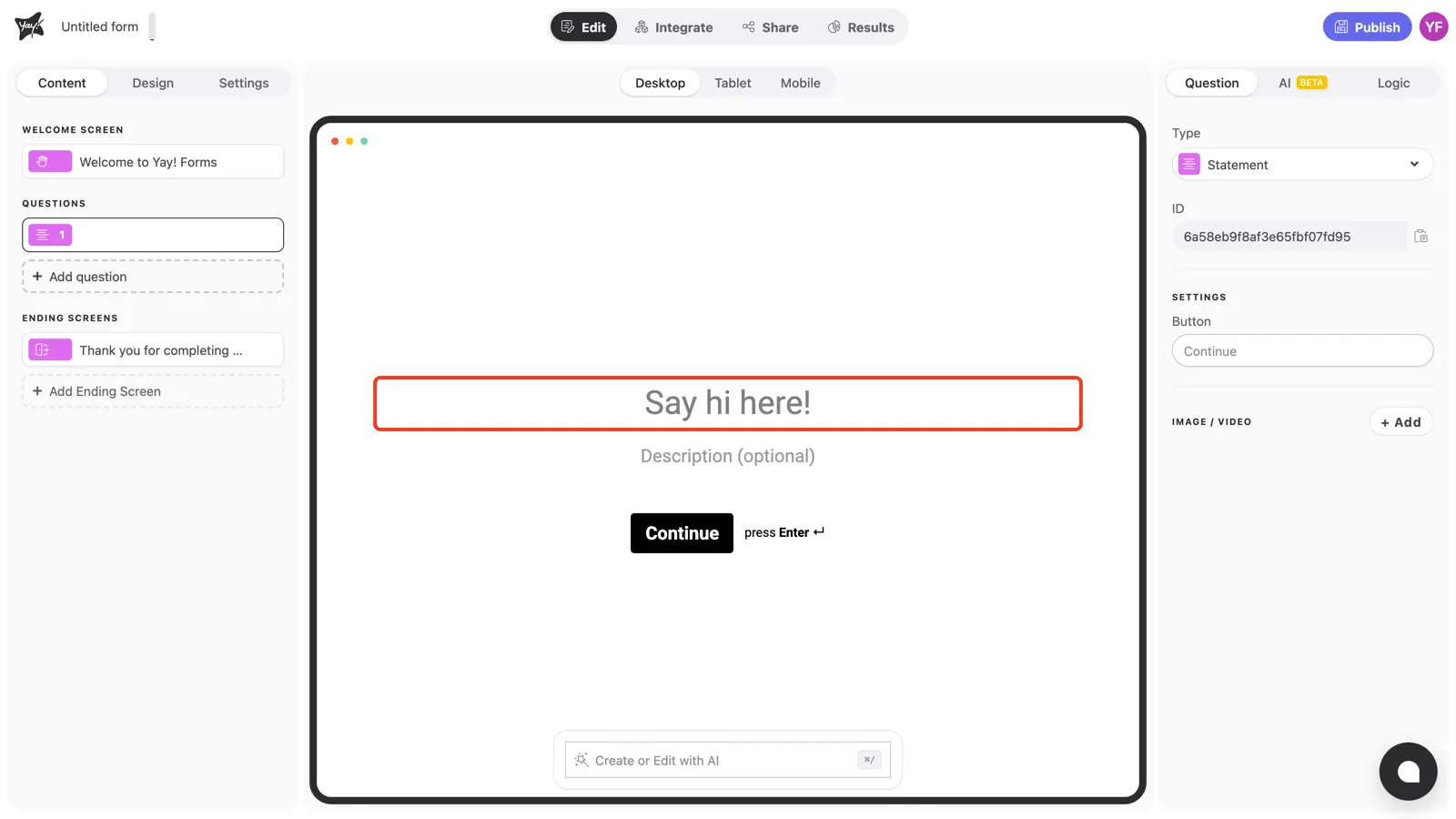 The statement title field highlighted in the canvas