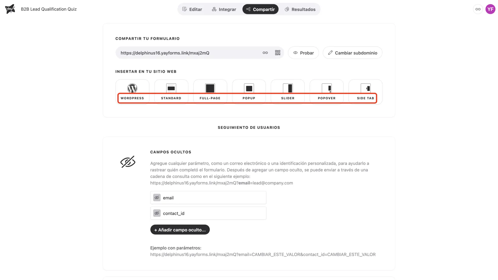Las opciones de inserción en la pestaña Compartir