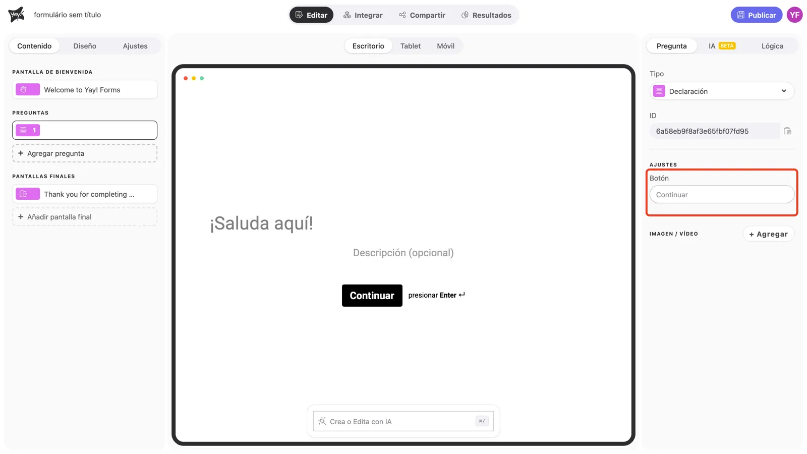El ajuste Botón resaltado en el panel de la pregunta