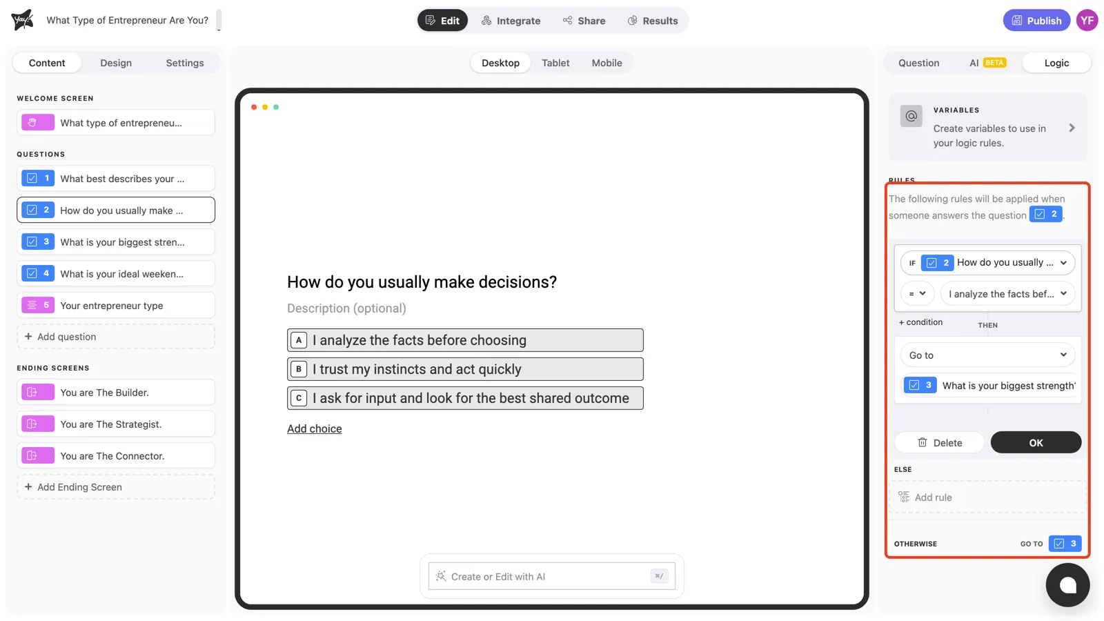 A new rule open in the editor, with IF, THEN, Else, and Otherwise
