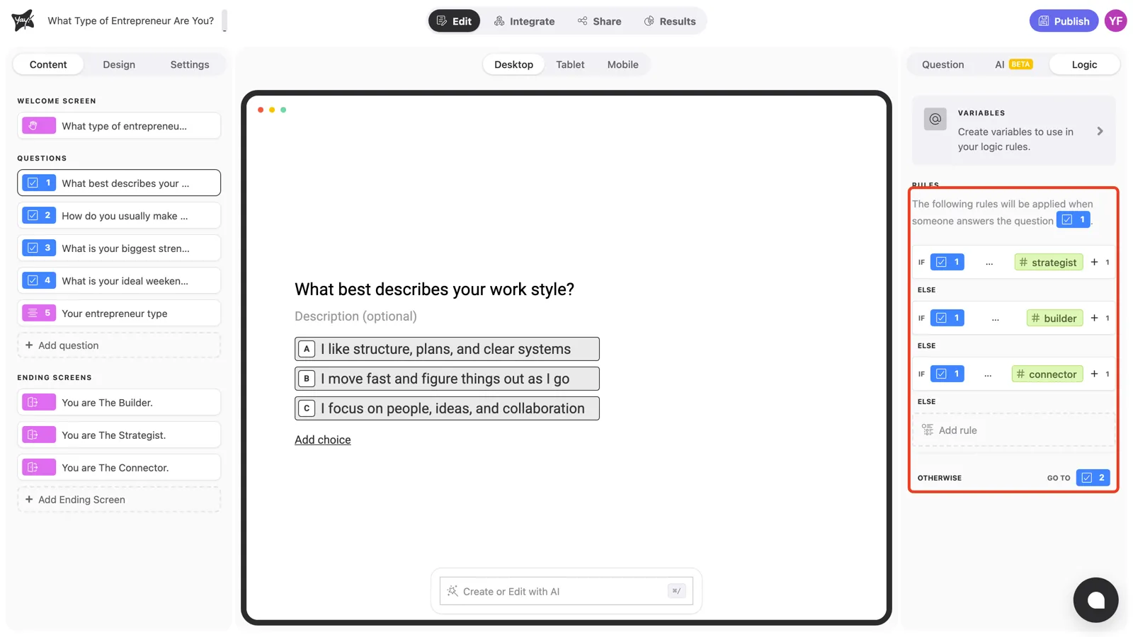 Three chained rules on one question, one per profile
