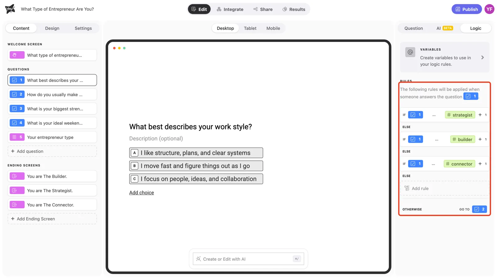 Three chained rules on one question, one per profile