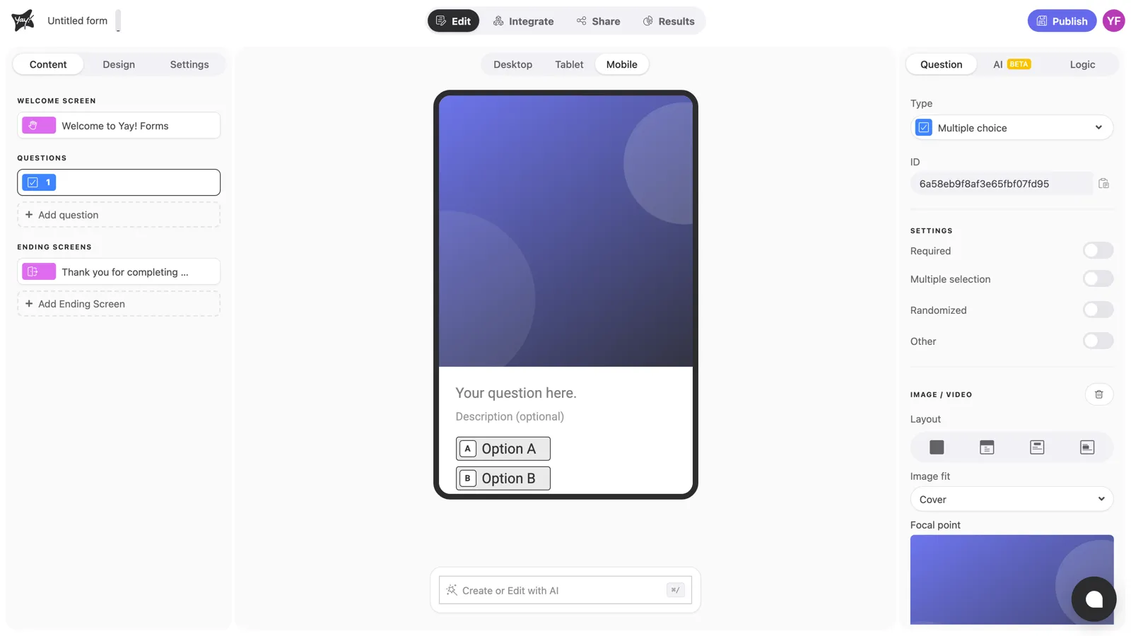 The mobile view with the image stacked above the question