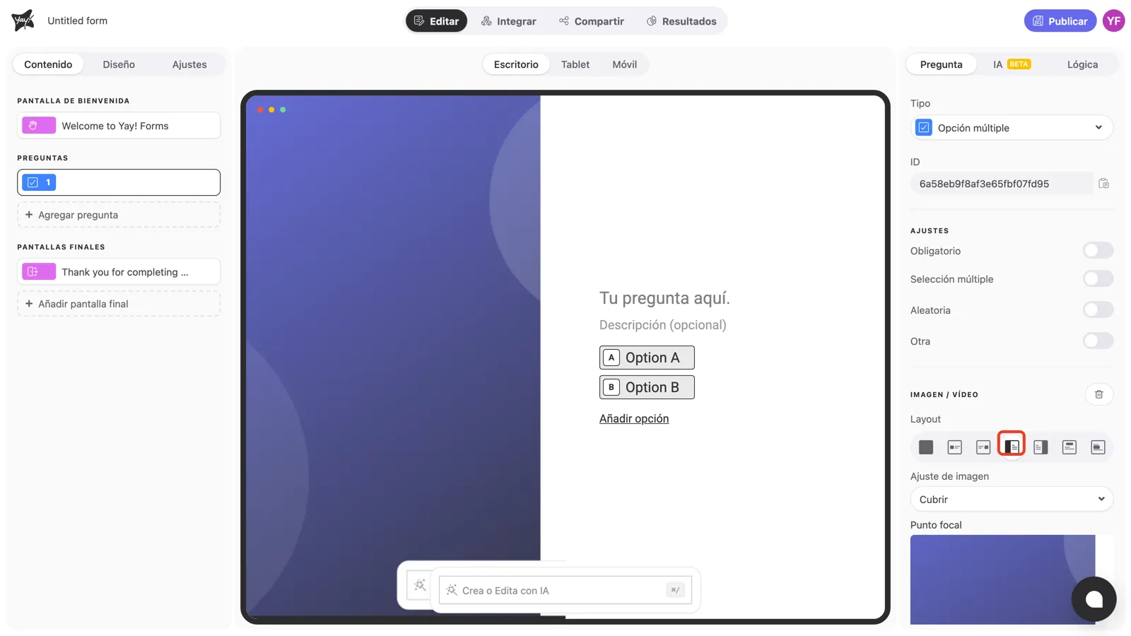 La imagen llenando la mitad izquierda de la pantalla
