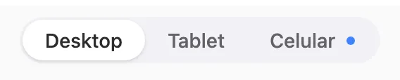 Barra de dispositivos com Desktop selecionado e uma bolinha azul na aba Celular