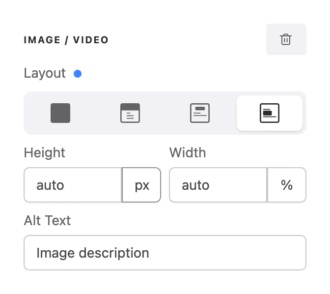 Layouts available on Mobile — 4 options, including Split top