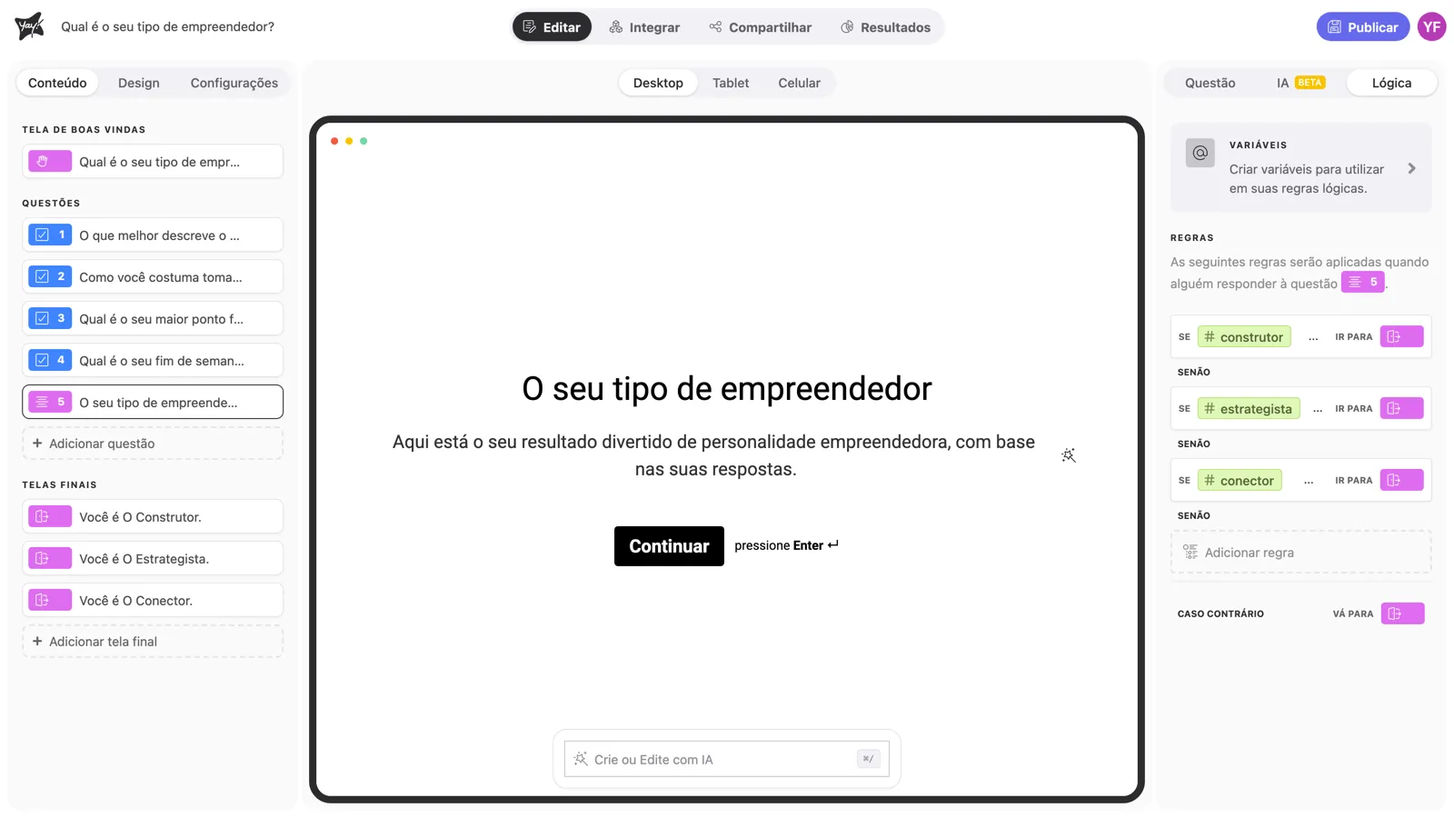 As regras encadeadas do Statement, cada uma enviando o perfil de maior valor para a tela final dele