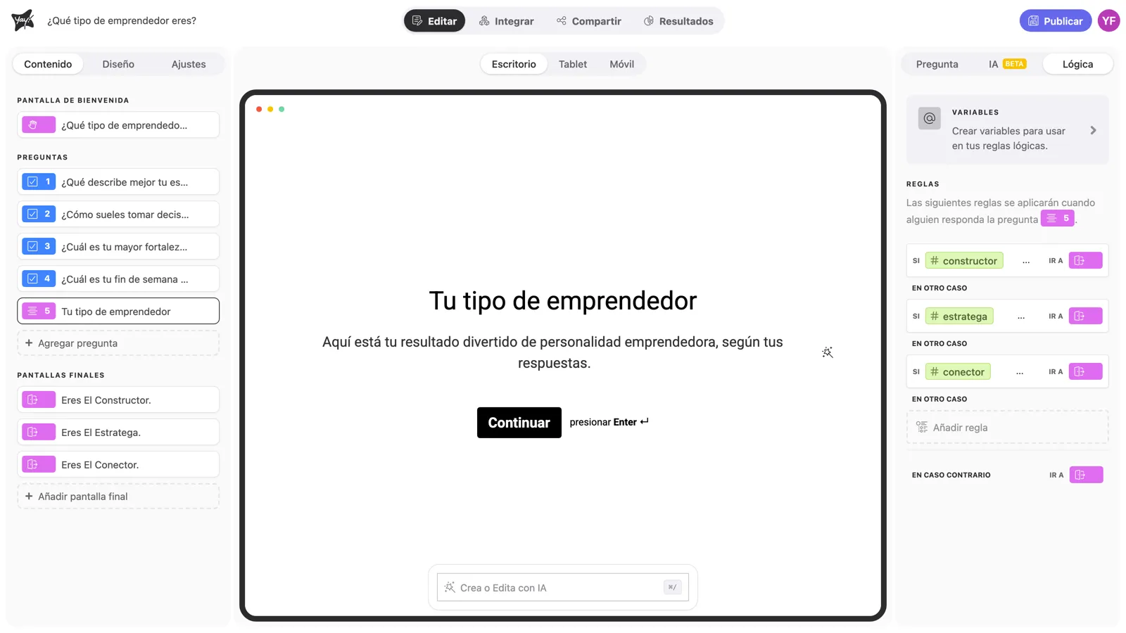Las reglas encadenadas de la Statement, cada una envía el perfil con mayor valor a su pantalla final