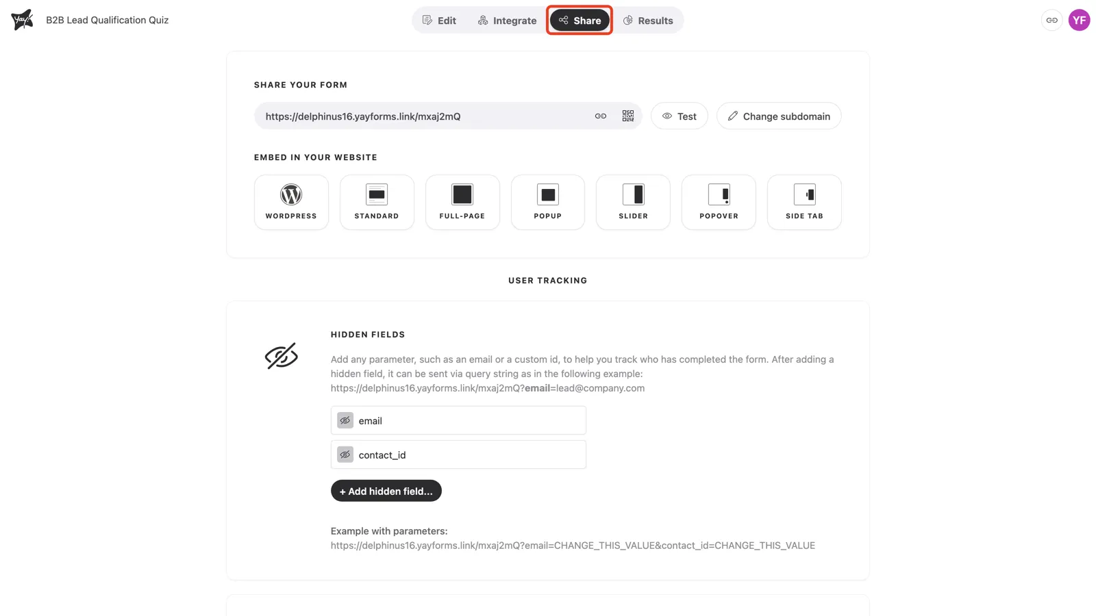 The Share tab in the top navigation
