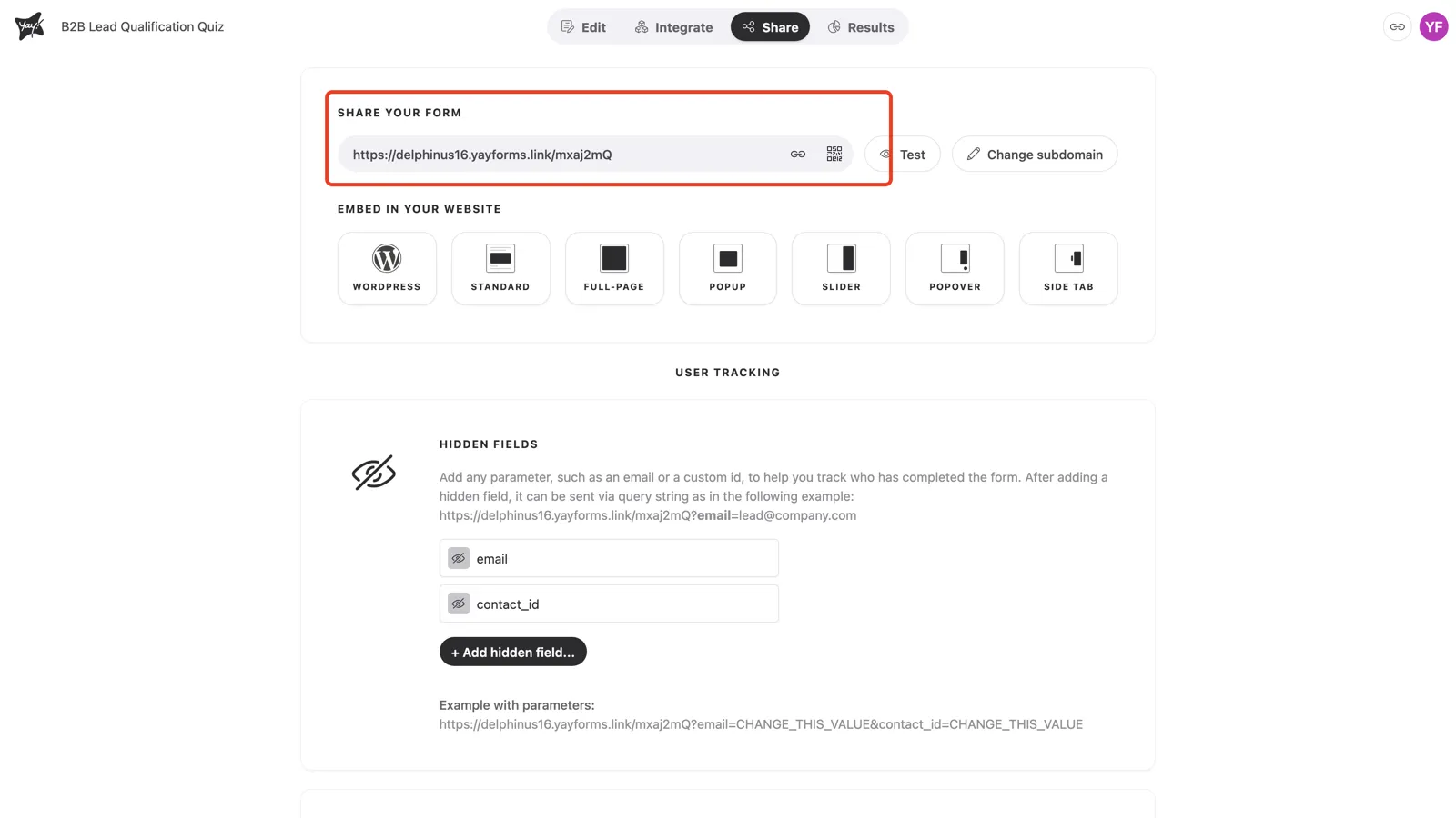 The shareable link with the copy and QR-code icons