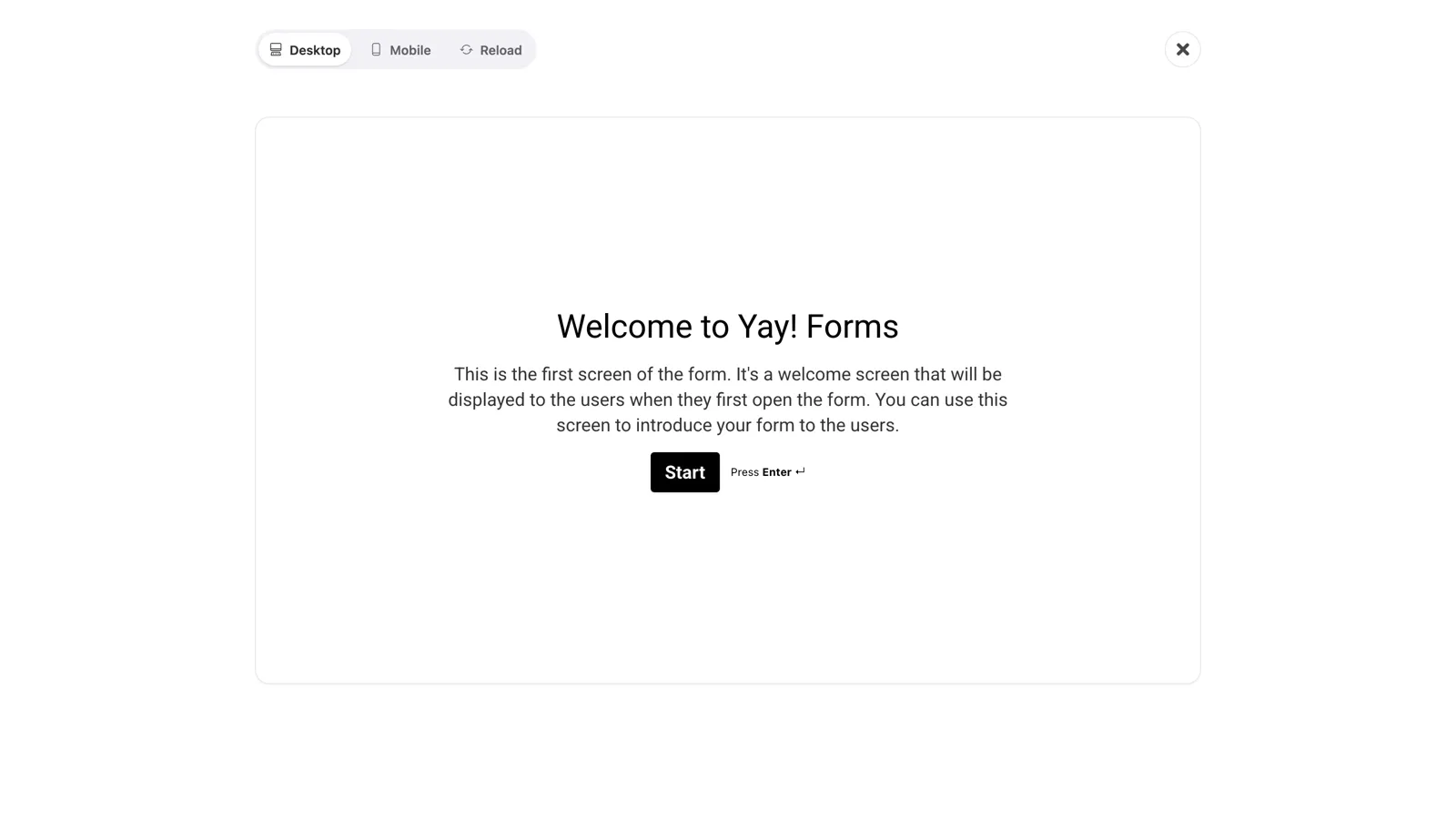 The form preview in Desktop mode