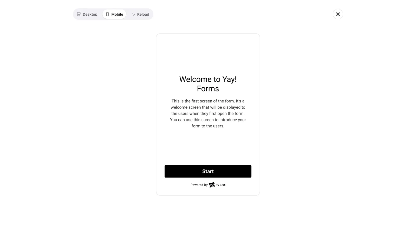 The form preview in Mobile mode