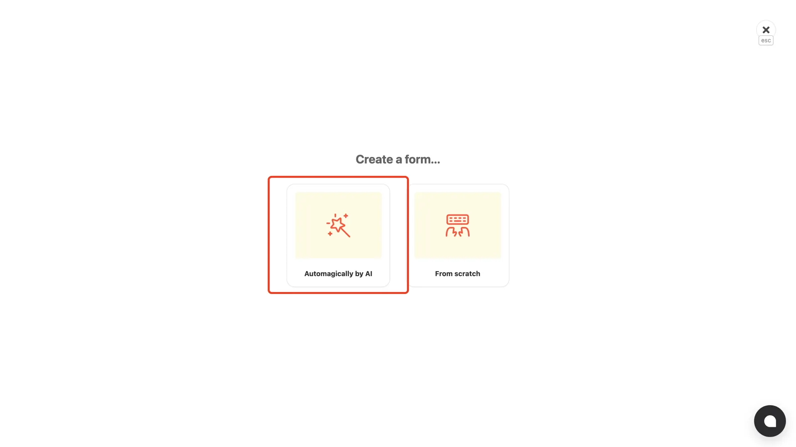 The Automagically by AI option highlighted in the creation picker
