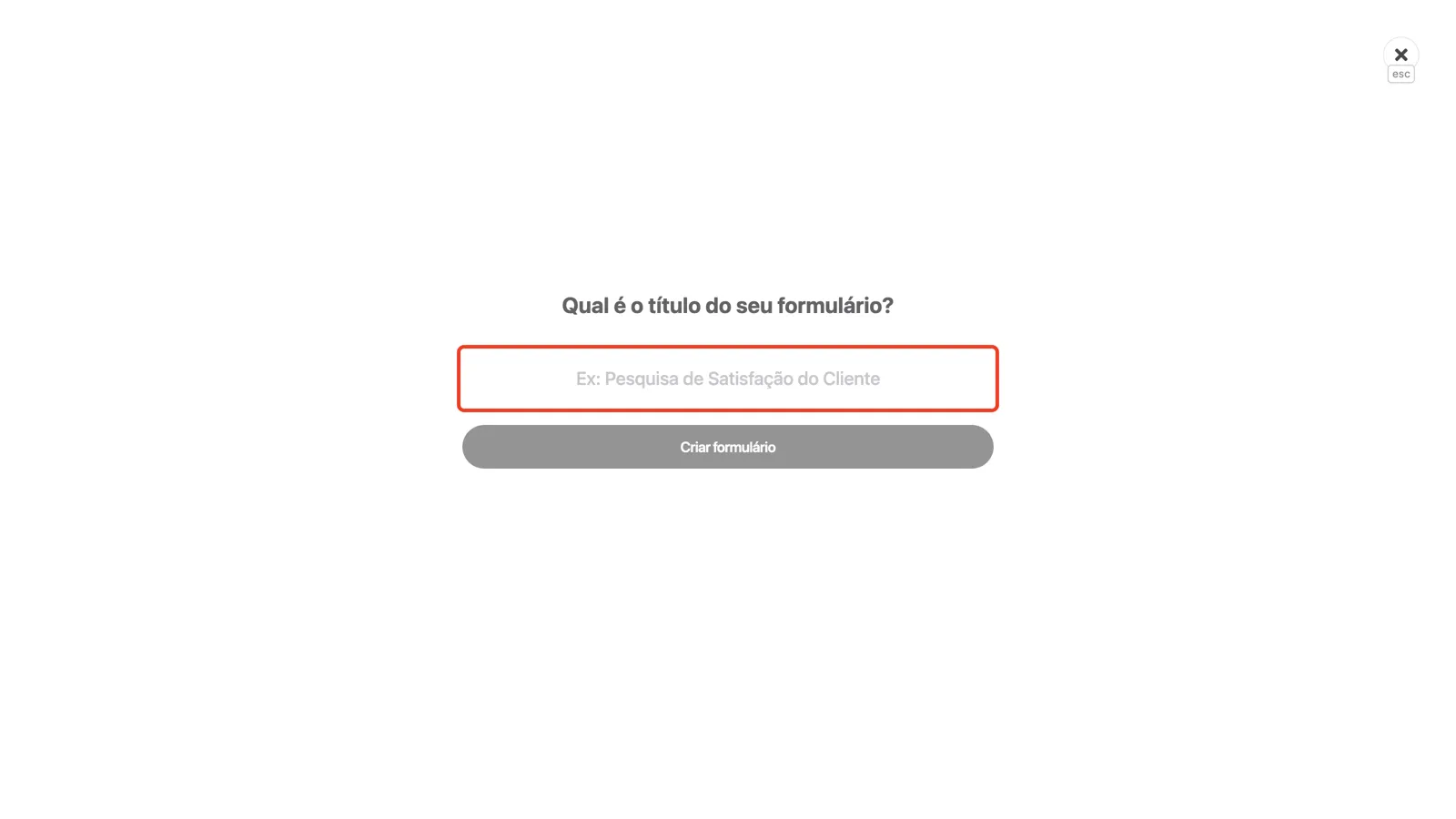 O campo de título na tela Qual é o título do seu formulário?