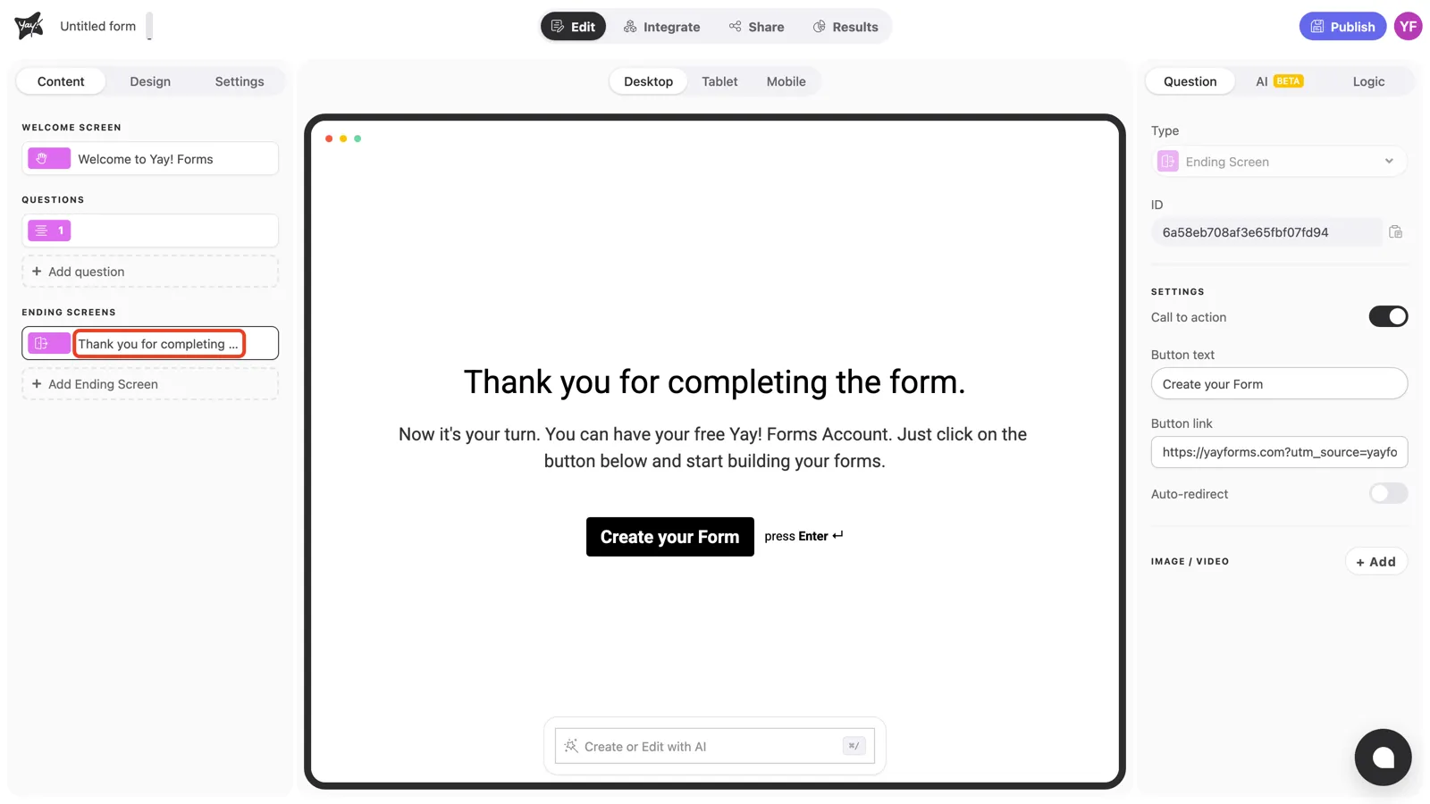 The ending screen entry highlighted in the left sidebar