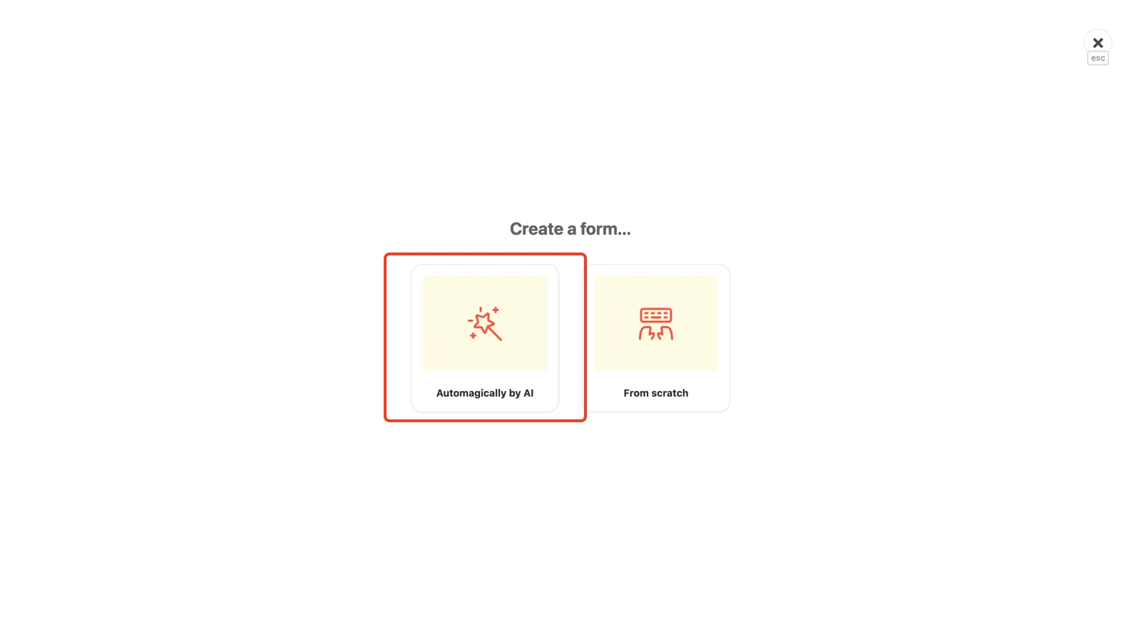 The Automagically by AI option highlighted in the creation picker