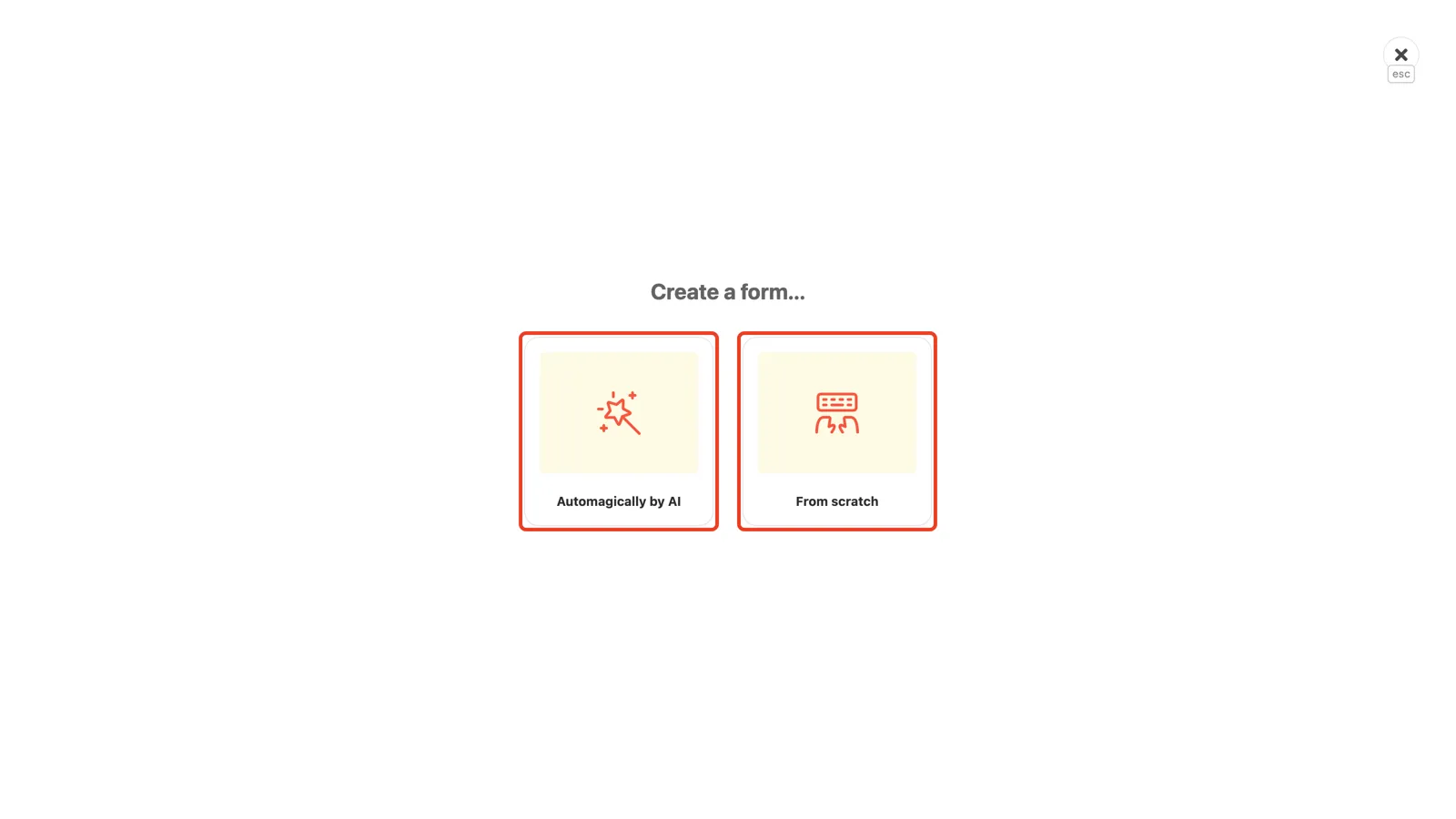 The creation dialog with the From scratch and Automagically by AI options