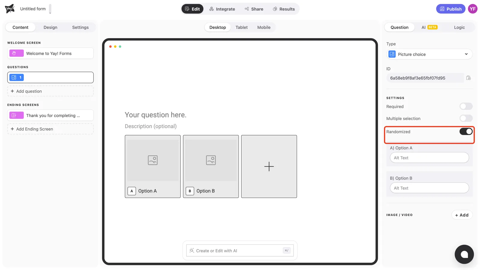 The Randomized toggle on in the question settings