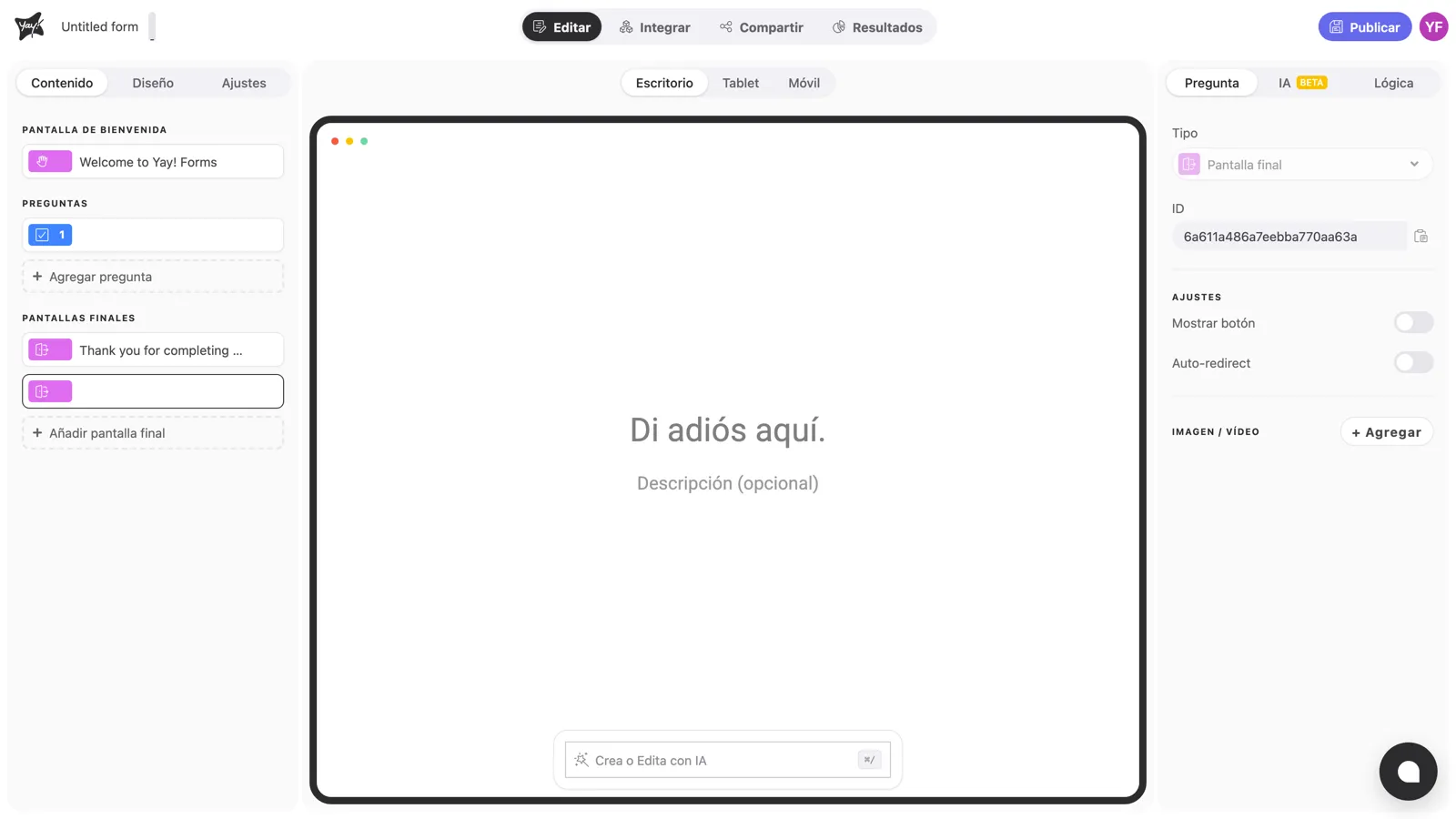 La segunda pantalla final seleccionada, con su propio panel de ajustes