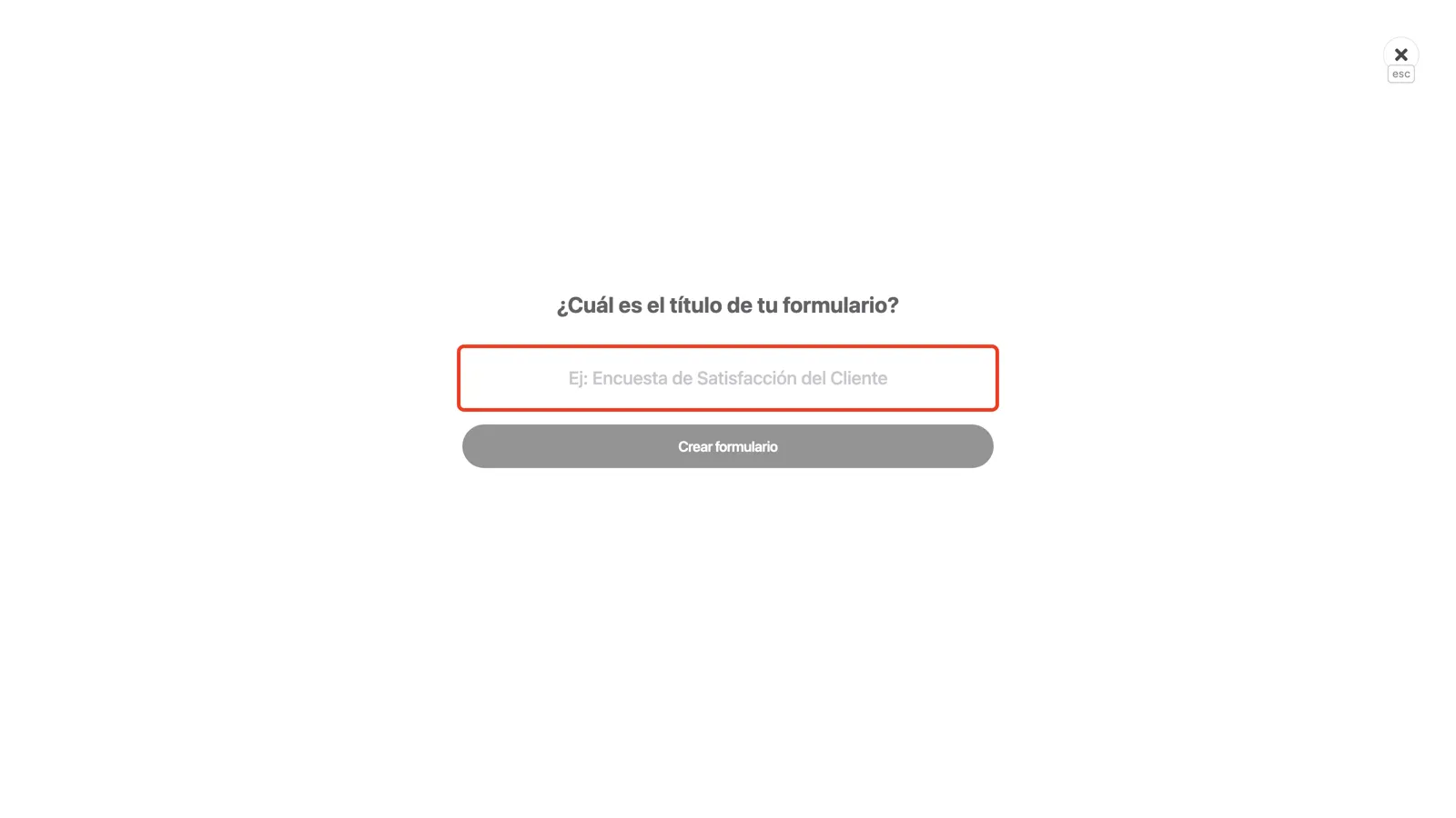 El campo de título en la pantalla Cuál es el título de tu formulario