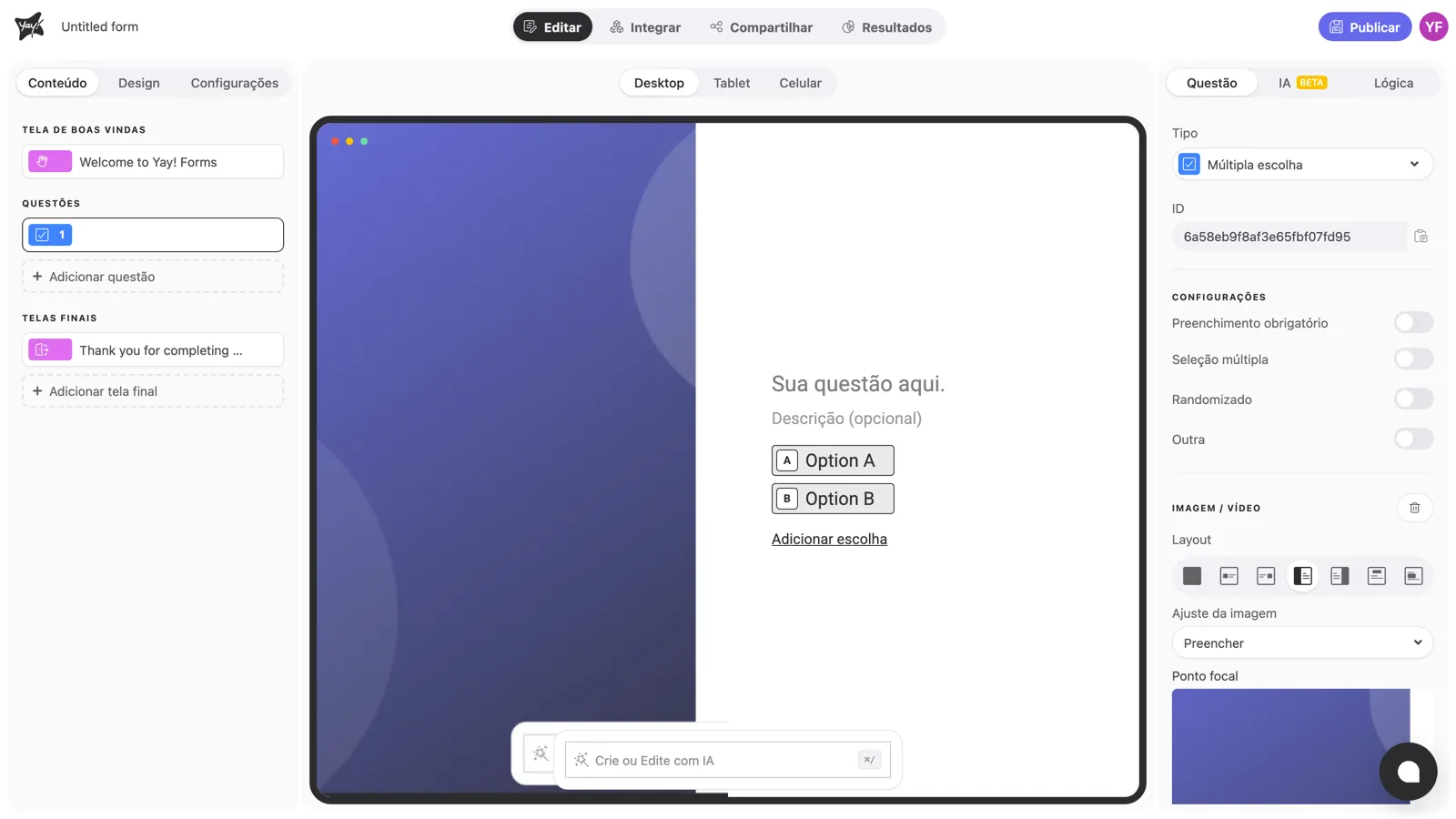 O canvas mostrando a pergunta com a imagem aplicada