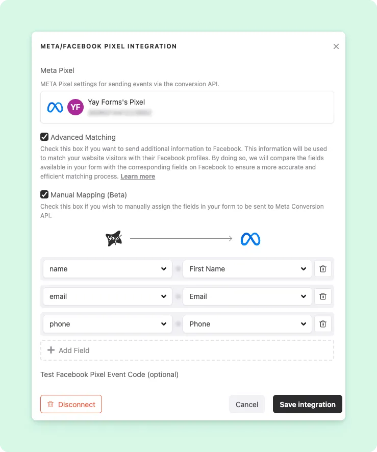 Mapeamento Manual de Campos na Integração com a Meta