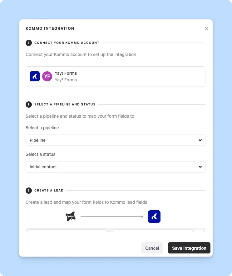 Integração Nativa com o Kommo CRM