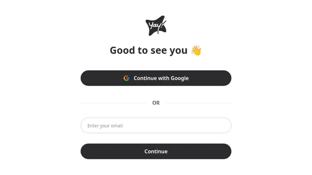 Pantalla de acceso de Yay! Forms con el botón para continuar con Google, la separación entre las opciones y el campo de correo