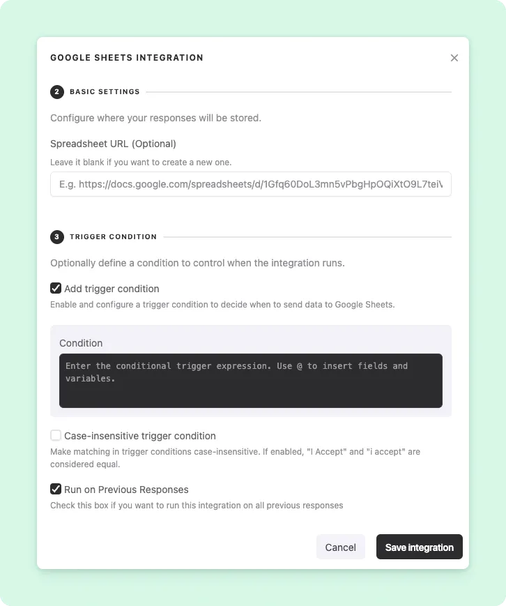 Condições de Trigger com para Google Sheets